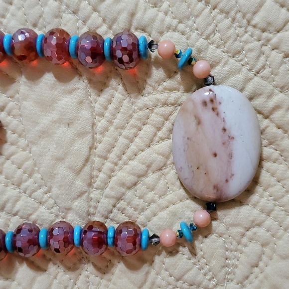 Bead and Stone Necklace with Earrings - Picture 2 of 4